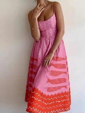 Shades Of Pink Geometric Fish Cami Maxi Dress
